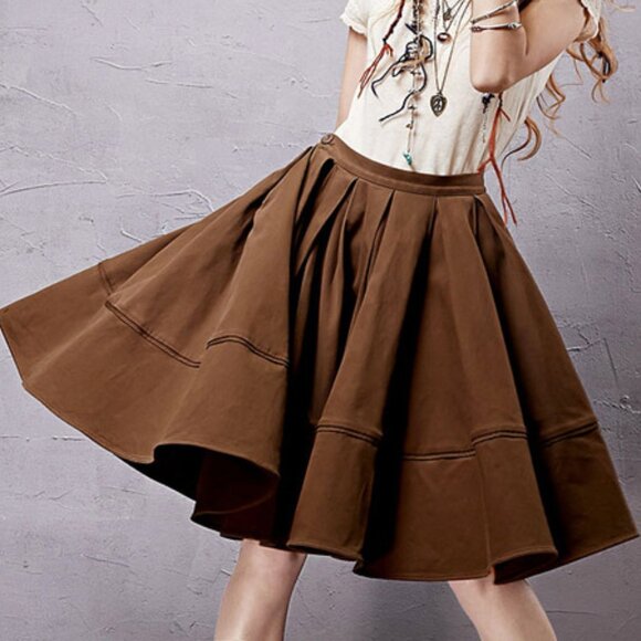 ARTKA BROWN GOTH PRAIRIE VERY FULL SKATER SKIRT PEASANT GYPSY BOHO S M ASIAN L
